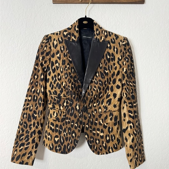 DSQUARED2 Leopard Print Calf Leather Trim Blazer - Picture 2 of 13